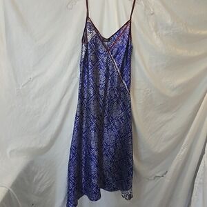 Baraka 100% Silk Slip Dress Spaghetti Strap Blue‎ Paisley Size S Made In India